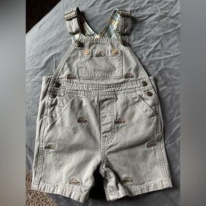 Boyish Gray Embroidered Car Short Overalls